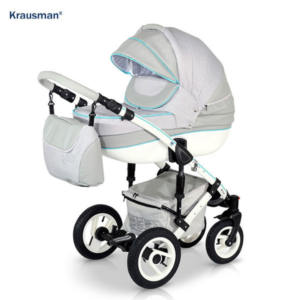 Krausman Poussette Combinée 3 en 1 Sendo Gray Turqoise - Landau, Poussette promenade, Siège auto