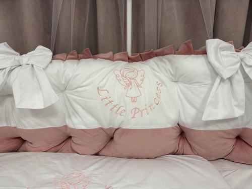 PEPPIbambini ROYAL White Pink Velours Literie de bébé 11 pièces linge parure de lit 100% coton avec broderie avec moustiquaire motif brodées - Image 8