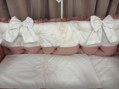 PEPPIbambini ROYAL White Pink Velours Literie de bébé 11 pièces linge parure de lit 100% coton avec broderie avec moustiquaire motif brodées - Image 9
